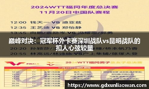 巅峰对决：冠军杯外卡赛深圳战队vs昆明战队的扣人心弦较量